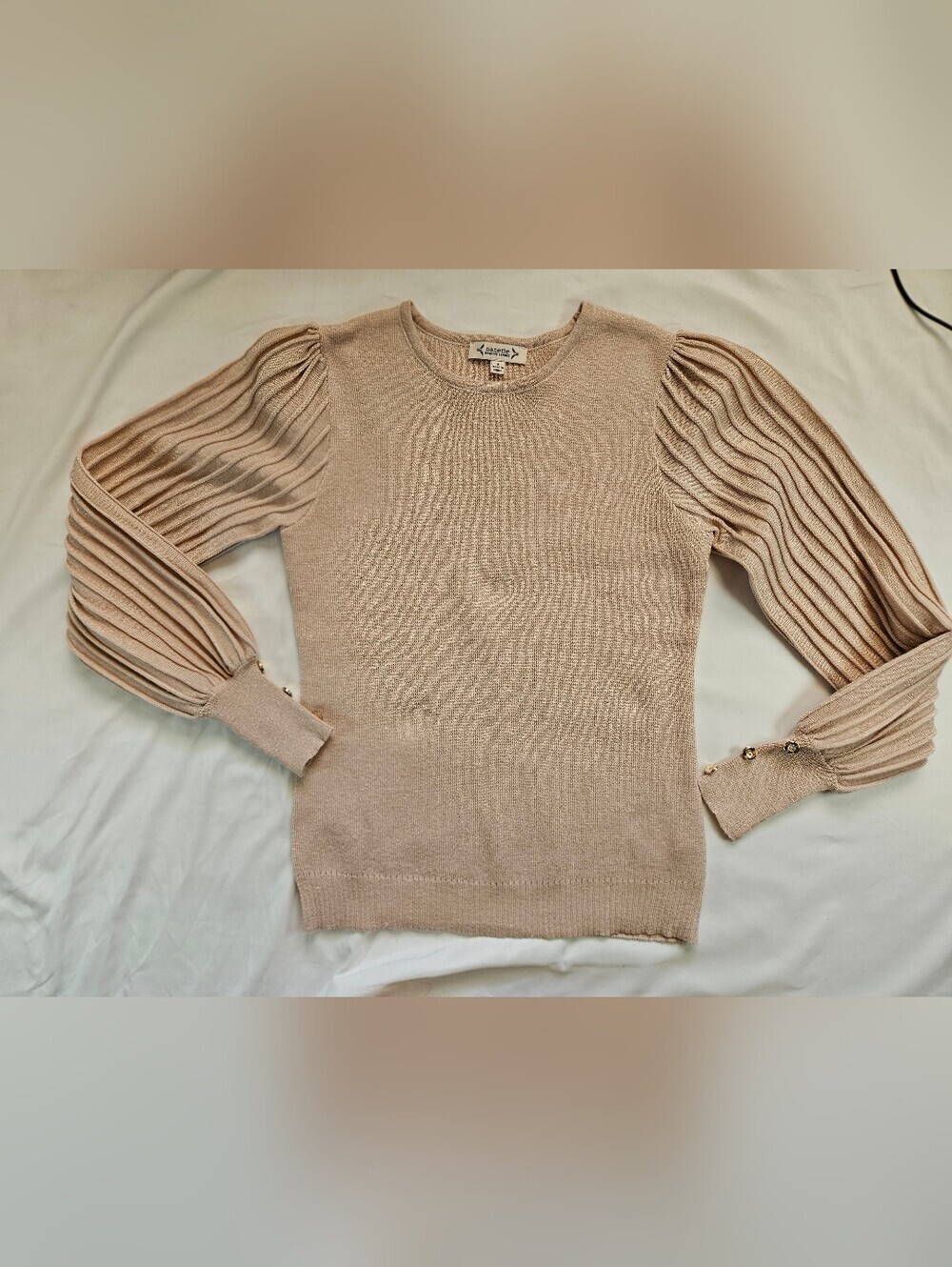 Nanette Lepore Womens Pink Lurex Rib Sleeve Pullover Crewneck Sweater Size Small